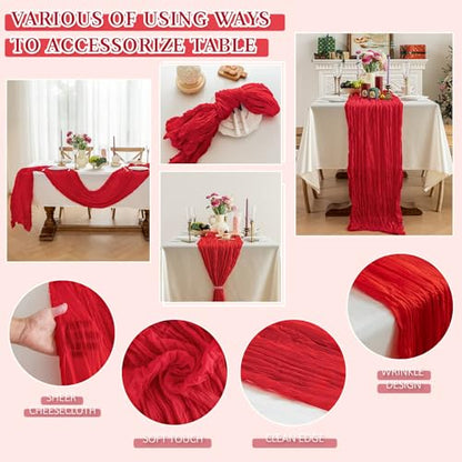 Cheesecloth Table Runner, 10 Ft, Boho Rustic, Red, 1 Pcs - color: Red