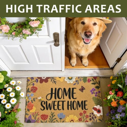 Home Sweet Home Floral Front Door Mat Non-Slip Welcome Mat 17x29 in - color: Home Sweet Home