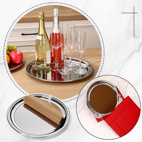 Lemonroad 2 Set Round Silver Mirror Serving Tray 14.17 Inches - size: 14.17 Inches