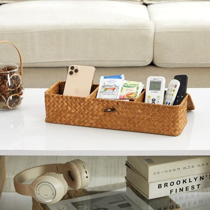 Nonam 3-Section Divided Storage Small Basket with Lid,Shelf Basket-Natural - color: 3-Divided - Natural