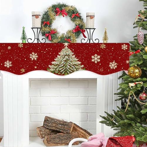 NYZE Christmas Mantel Scarf 60 x 17 Inch Fireplace Mantel Scarf Cover Decoration for Christmas Fireplace Scarf Shelf Top Runner Holiday Winter Home Decor - size: 60 x 17 in, style: Christmas tree