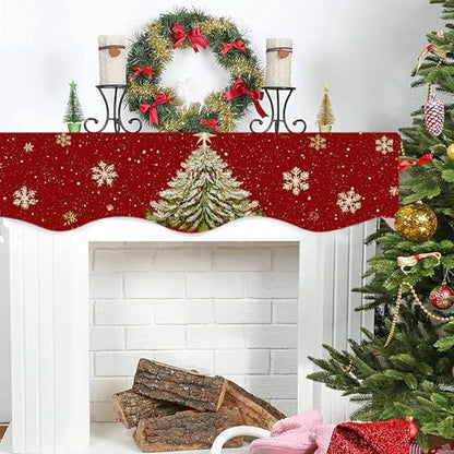 NYZE Christmas Mantel Scarf 60 x 17 Inch Fireplace Mantel Scarf Cover Decoration for Christmas Fireplace Scarf Shelf Top Runner Holiday Winter Home Decor - size: 60 x 17 in, style: Christmas tree
