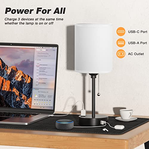 Dicoool Bedside Table Lamp for Bedroom - Small Desk Lamp with USB Ports