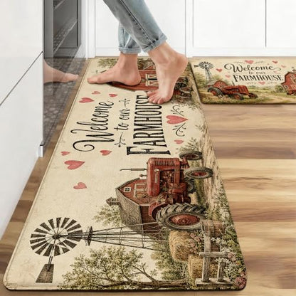 Kitchen Rugs for Floor 2 Pcs Memory Foam Padded Anti Fatigue Kitchen Mat - color: Farmhouse
