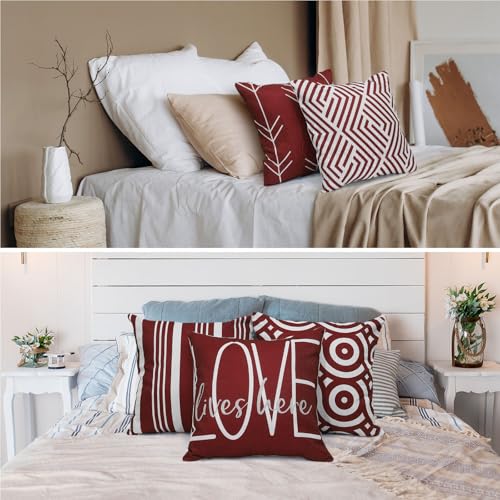 Flutesan 12 Pcs Pillow Covers 18x18 Geometric Linen for Couch, Red - color: Red