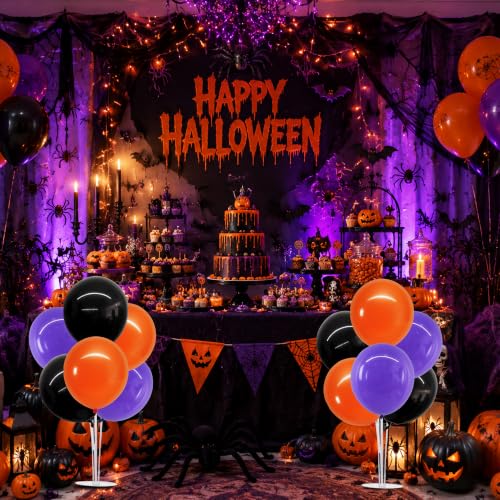 TONIFUL 4 Black Purple Orange Balloon Stand Balloon Centerpieces for Table - color: Black Purple Orange
