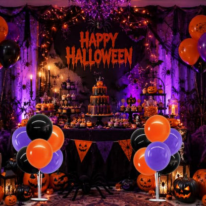 TONIFUL 4 Black Purple Orange Balloon Stand Balloon Centerpieces for Table - color: Black Purple Orange