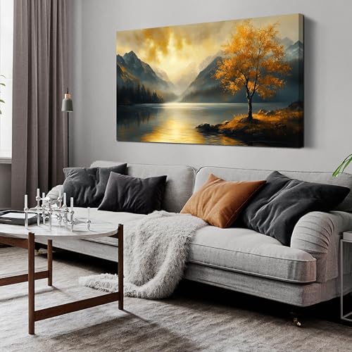 Ouzzlie Scenery Canvas Art Gold Picture for Office - color: Yellow, size: 48"L x 24"W