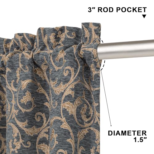 Loom and Mill Chenille Damask Valances for Windows, Blue-Grey+Khaki,54"x18" - color: Blue-grey+khaki