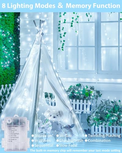 2 Pack 200 LED Fairy Lights Battery Operated with Remote, 66 FT Cool White - color: Cool White, size: 2PK（200LED with Remote）