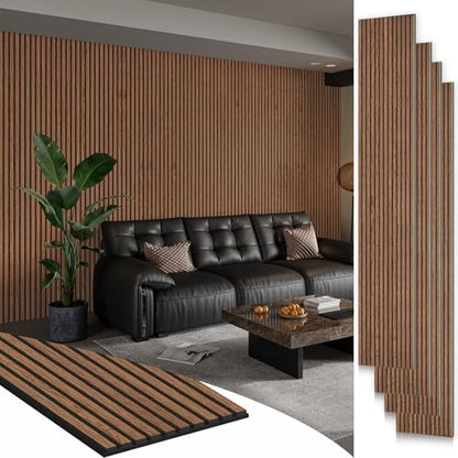 SMARTSTANDARD 4 Pack 105.9" x 12.6" Wood Slat Wall Panels, Classic Brown - color: Classic Brown, size: 106" x 50.4"