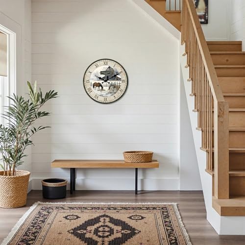 Small Farmhouse Wooden Wall Clocks Battery Operated 12 Inch - color: Beige1, size: 10 Inch