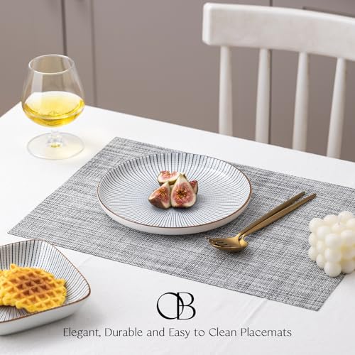 Placemats Set of 4 - Easy Clean Woven Vinyl Placemats for Dining Table, Indoor/Outdoor Place Mats, Washable PVC Table Mats（Gray） - color: A-gray