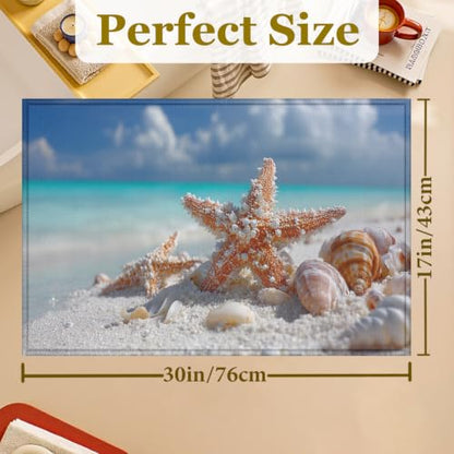 Beach Sea Starfish Bath Mat Rug, Door Mat Doormat Entrance Non-Slip Bathroom Rugs for Entryway Bathroom Kitchen 17 x 30 Inch - color: Beach Sea Starfish
