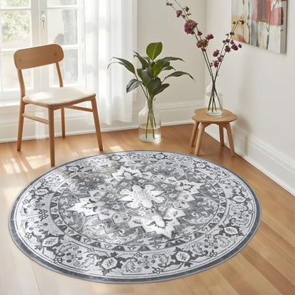 Lessymo 4FT Washable Round Area Rugs for Living Room, Non Slip Circle Rugs - color: Grey Beige, size: 4' (Round)