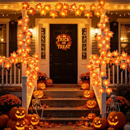 Fall Decor 2 Pack Fall Garland with Lights Enlarged Maple Leaves 20Ft 40LED - size: 2 Pack