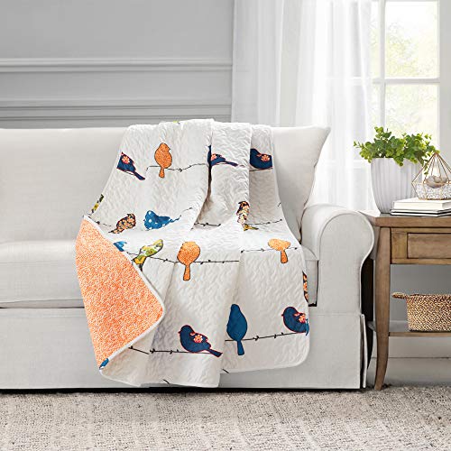 Lush Decor Rowley Birds Reversible Throw Blanket, 50" W x 60" L, Multi - Throw Blankets for Bed - Couch Blanket - Farmhouse Throw Blanket for Couch - color: Multicolor, size: 50" W x 60" L