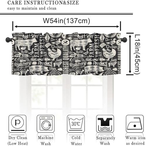 Country Farm Animal Valance Curtains for Kitchen, Retro Farmhouse Cow Chicken Pig Black Print Window Treatment Valances for Living Room Dinning Room, 54x18 Inch - color: Farm-1