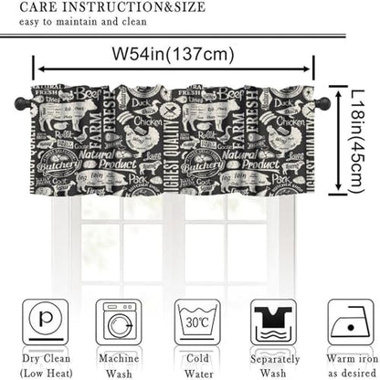 Country Farm Animal Valance Curtains for Kitchen, Retro Farmhouse Cow Chicken Pig Black Print Window Treatment Valances for Living Room Dinning Room, 54x18 Inch - color: Farm-1