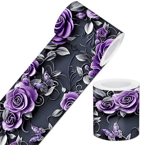 IVN Wallpaper Border Peel and Stick Wall Violet Rose Butterfly 4x196 Inch - color: Violet Rose Butterfly