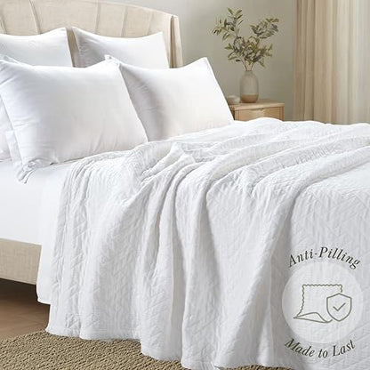 Threadmill Luxury Cotton Blankets for Queen Size Bed | All-Season 100% Cotton Queen Size Blanket | Criss Cross Jacquard Cozy Lightweight, Soft Breathable Coverlet fits Full Size Bed, 90x92 | White - color: Classic White, size: Queen / Full