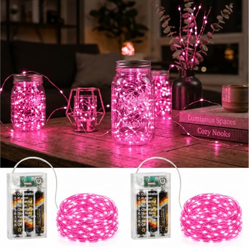 16FT 50LED Fairy Lights Battery Operated (Included), 2 Packs - color: Pink, size: 2 Pack - Batteries Included