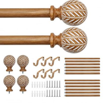 Wood Curtain Rod for Windows 32 to 45 Adjustable Curtain Rod Set of 2 - size: 32-45“(2 Pack)