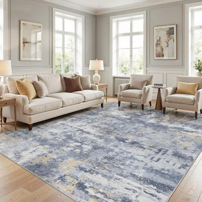 cotiled 8x10 Area Rugs Living Room: Washable Abstract Rug Blue Gold - color: Blue/Gold, size: 8' x 10' (Rectangular)
