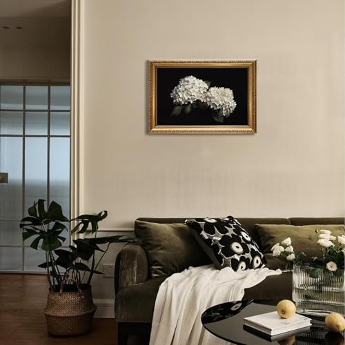 Vintage Gold Framed Moody Floral Wall Art Hydrangea Pictures 16x24in - color: flower, size: 24"L x 16"W