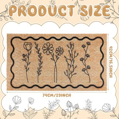Dunzy Floral Door Mat Outdoor Black Scalloped Welcome Mat for Front Door - style: Wildflower