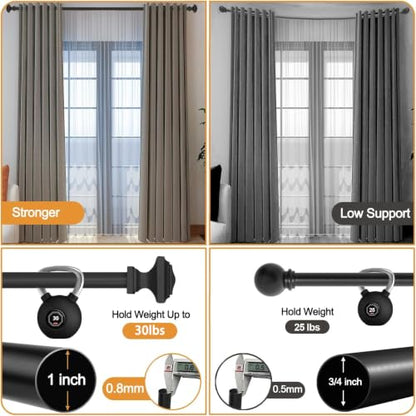 1 Pack Boho Rustic Adjustable Wood Curtain Rod 32-45 Inch, Black - color: Black, size: 32'' - 45'' (1 Pack)