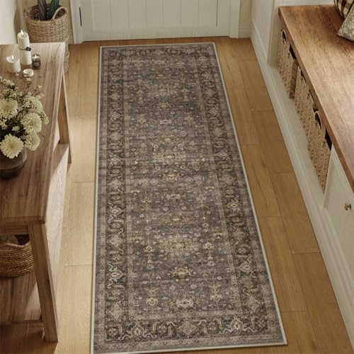 2x14 Dark Brown Vintage Runner Rug - color: Brown, size: 2' x 14' (Runner)