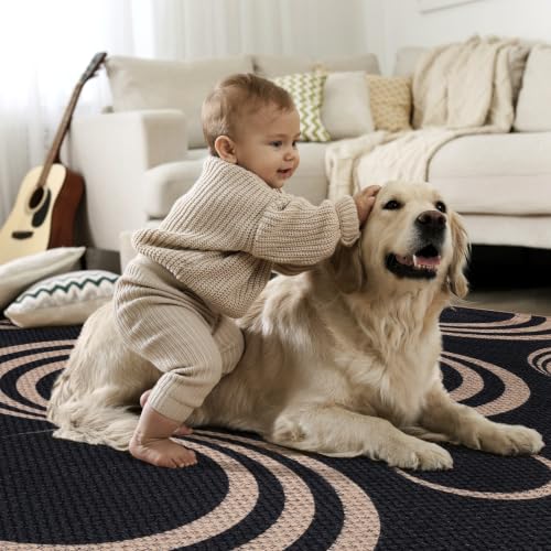 Tangsoo Easy Jute 6x9 Non-Slip Washable Area Rug for Living Room Office - color: Black Arc, size: 6' x 9'(Rectangular)