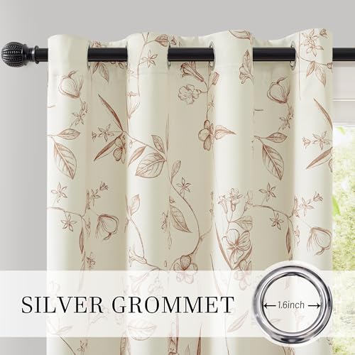 ChrisDowa 100% Blackout Floral Curtains 96 Inches Long 2 Panels,Brown/Beige - color: Brown on Beige, size: 52"W x 96"L (Pack of 2)