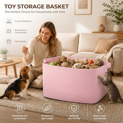 OIASKET 95L Extra Large Blanket Basket, 24" x 16.9" x 14.2" Woven Basket - color: Pink, size: 24"x16.9"x14.2"