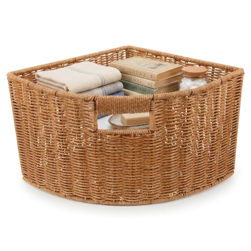 Healifty Triangle Wicker Storage Basket Woven Corner Shelf Basket 15 X 11''