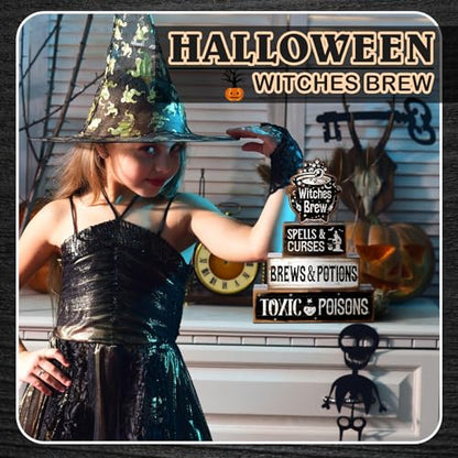 4 Pcs Halloween Tiered Tray Decor Witches Brew Centerpiece for Table - style: Witches Brew