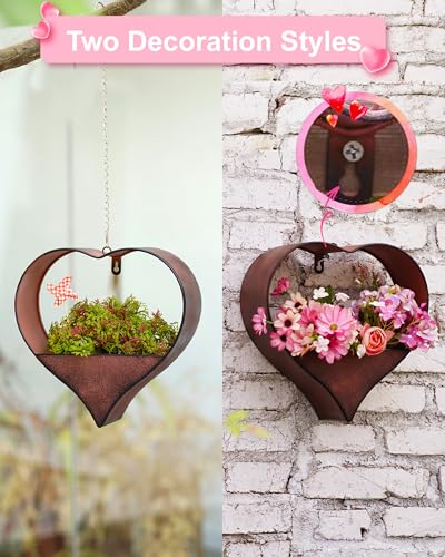 Heart Hanging Planter Metal Plant Hanger with Drainage Hole - color: Rustic Heart