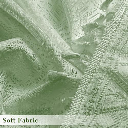 Green Boho Sheer Lace Window Curtains with Tassel, 40" Wx90 Lx2 - color: Green, size: 40"W x 90"L (Pack of 2)