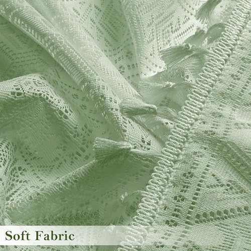 Green Boho Sheer Lace Window Curtains with Tassel, 40" Wx84 Lx2 - color: Green, size: 40"W x 84"L (Pack of 2)