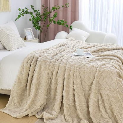 Aganear Fleece Throw Blanket for Bed Couch 90"x108" Khaki - color: Khaki, size: King(108×90in)