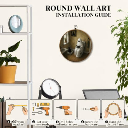 JUIOEIU Halloween Ghost Reading Black Cat Bathroom Round Wall Decor 996 - color: Bathroom ghost