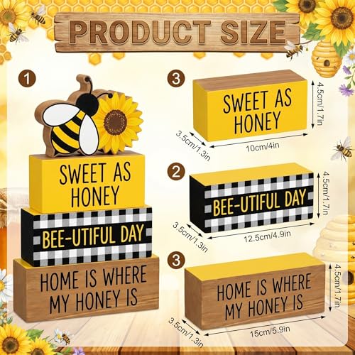 Britimes Bumble Bee Tiered Tray Decor Set, 4 Pack, Wooden Table Sign - style: Bee