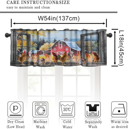 Farm Rooster Valance Curtains, Rustic Farmhouse Country Animal Rural Chicken Print Window Treatment Valances for Kitchen Bedroom Dining Room Living Room, 54x18 Inch - color: Chicken-1