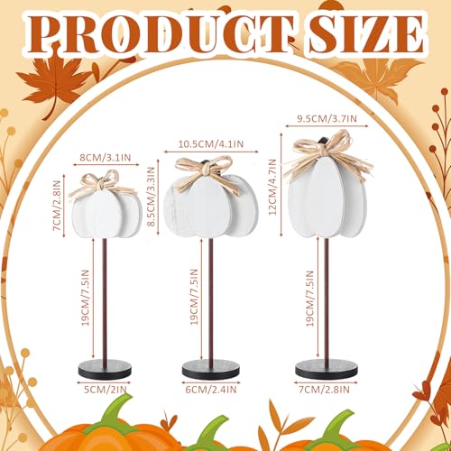 Thyle 3 Pcs Fall Pumpkin Decor, Wooden, White - color: White