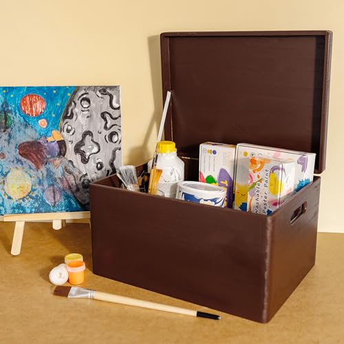 Creative Deco Large Brown Wooden Box Storage with Hinged Lid - color: Brown, size: XXL | Handles