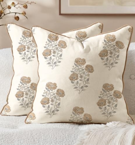 Vintage Throw Pillow Covers Set of 2, 18x18, Taupe Retro Floral - color: Taupe Retro Floral