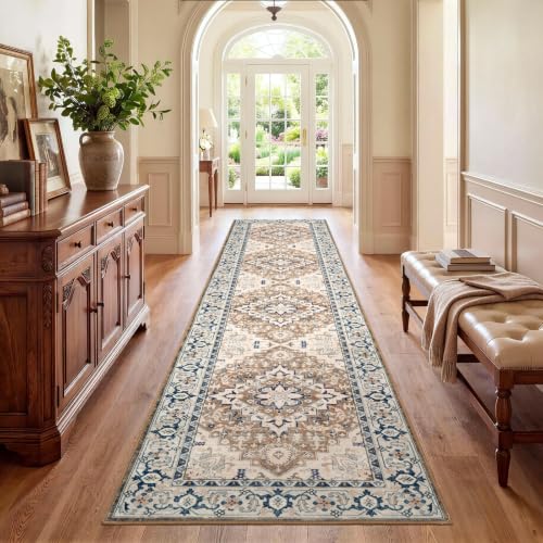 Lofus 2x8 Hallway Kitchen Washable Runner Rug, Boho Entry Long Carpet Brown - color: Floral Brown, size: 2' x 8' (Runner)