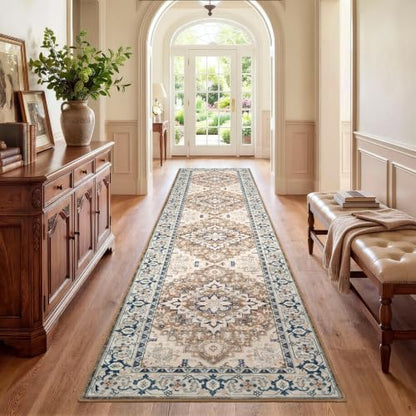 Lofus 2x8 Hallway Kitchen Washable Runner Rug, Boho Entry Long Carpet Brown - color: Floral Brown, size: 2' x 8' (Runner)