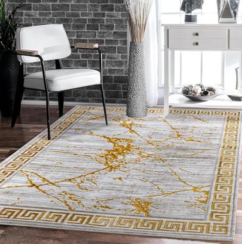GLORY RUGS Area Rugs Marble 5X7 Cream Gold Carpet Modern Abstract Rug Living Room Dining Bedroom Rug - color: Cream, size: 5' x 7' (Rectangular)
